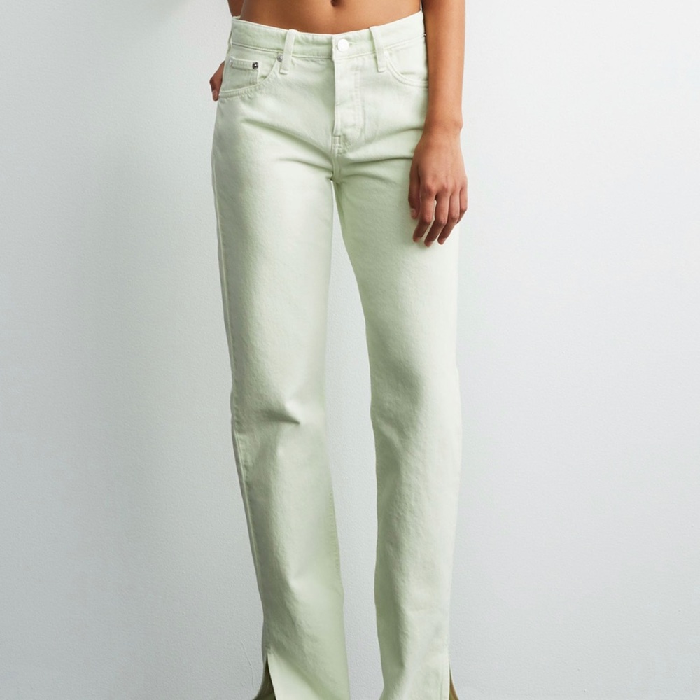 Zara Mid Rise Full Length Straight Leg Slit Jeans